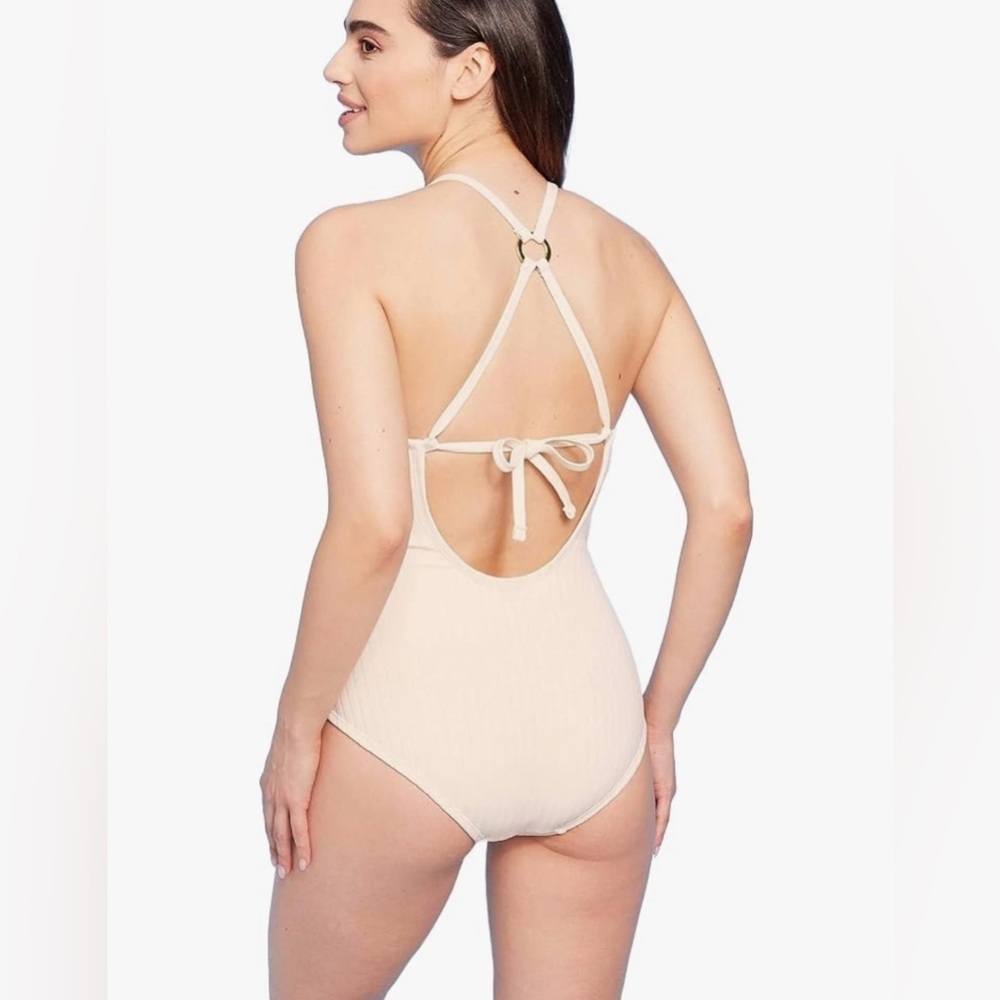 Kona Sol Cream Ribbed Ring Medium Coverage One Piece Swimsuit. Sz L - Picture 4 of 9